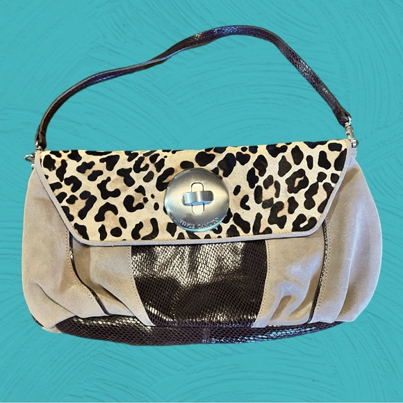 Vintage Vince Camuto Leather, Suede & Animal Hair Leather Shoulder Bag or Clutch - Picture 1 of 8